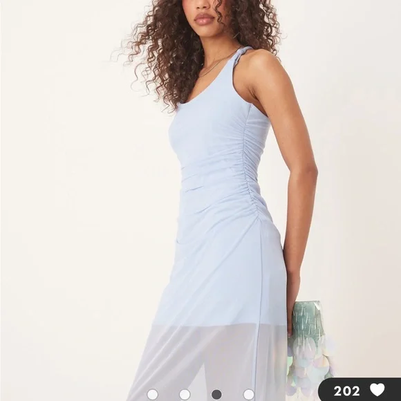 Abercrombie Mesh Racerback Maxi Dress-Light Blue-NWT